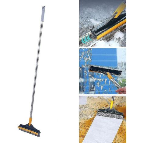 Brosse de nettoyage de sol 2 en 1 à tête rotative et long manche pour le nettoyage de la douche, jaune et verte (1/5)