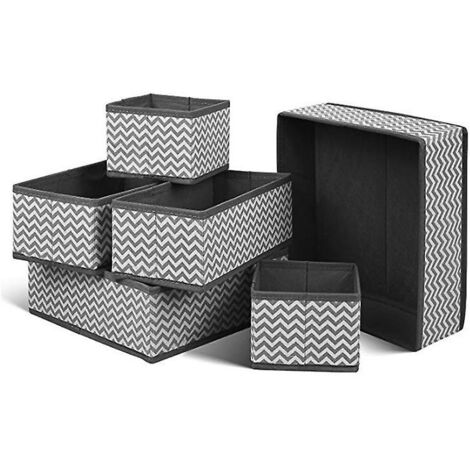 Lot de 6 boîtes de rangement grises non tissées, pliables et respirantes, pour tiroirs, idéales pour les soutiens-gorge, les chaussettes, les sous-vêtements et les cravates. (1/5)