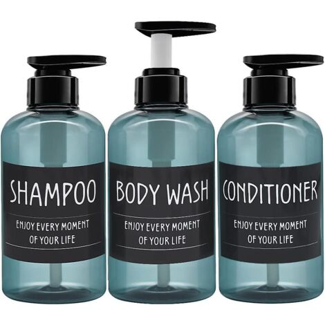 Lot de 3 flacons distributeurs de shampoing vides de 300 ml en plastique, rechargeables, pour salle de bain, cuisine ou hôtel. (1/5)