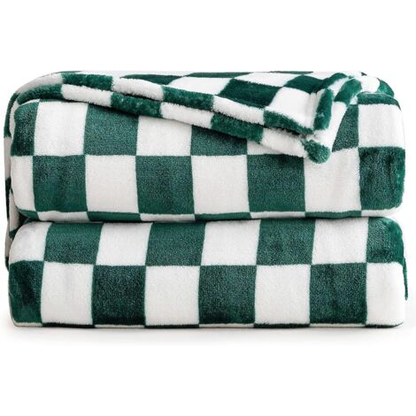 Couverture en flanelle à carreaux Green Buffalo - Plaid en velours microfibre doux et léger pour canapé et fauteuil - 70 x 140 cm (1/5)