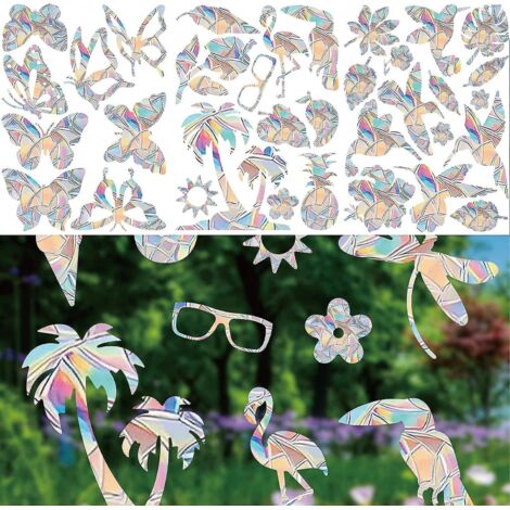Ensemble de 34 autocollants anti-collision pour fenêtres, motif oiseaux et papillons d'été, repositionnables et résistants au vent, pour attrape-soleil. (1/5)