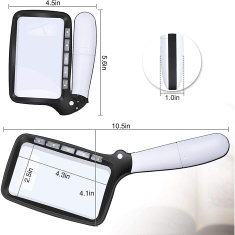 Loupe de lecture rectangulaire à éclairage LED avec grossissement 2X pour les personnes âgées et malvoyantes - Idéale pour la lecture, la vérification et les travaux manuels (1/4)