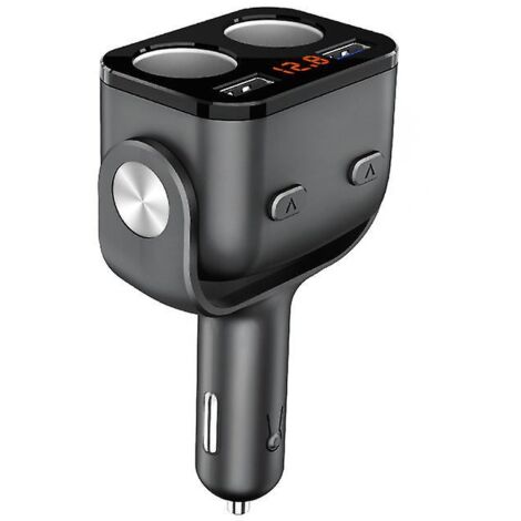 Chargeur de voiture Buvaye 12V/24V USB avec double prise allume-cigare, double sortie QC3.0 150 W et PD Type C 20 W, voltmètre LED et interrupteur - Compatible appareils mobiles (1/5)