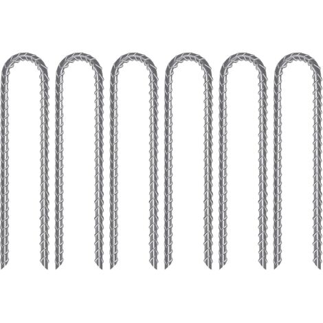 Lot de 6 piquets robustes en acier galvanisé pour trampolines, tentes de camping et jardins (1/5)