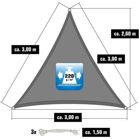 Voile d'ombrage triangulaire grise en PEHD 3x3x3m - Protection solaire extérieure pour balcon et jardin (1/3)