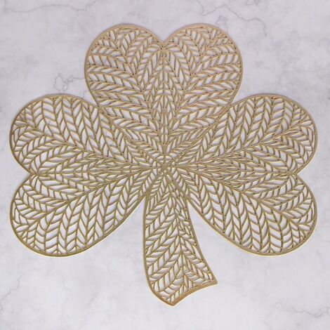 Tapis de plateau rond creux isolé en PVC léger de luxe, motif trèfle doré (1/5)