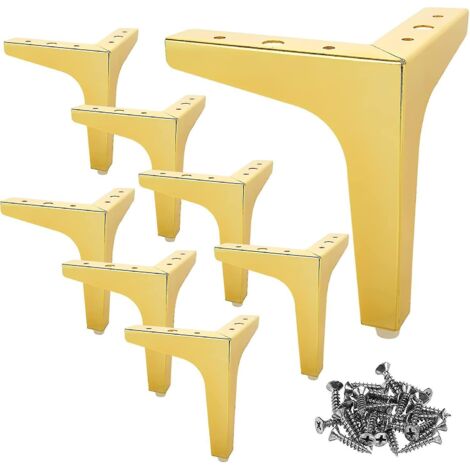 Lot de 8 pieds de canapé en métal doré de 10 cm avec 40 vis - Supporte jusqu'à 600 kg - Pieds de meuble pour canapé, meuble TV (1/5)