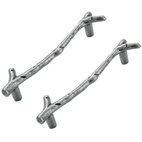 Poignées de porte modernes noires à motif dendritique - Lot de 2 poignées de meubles en forme de branche en T pour portes de jardin en bois (entraxe de 96 mm) (1/5)