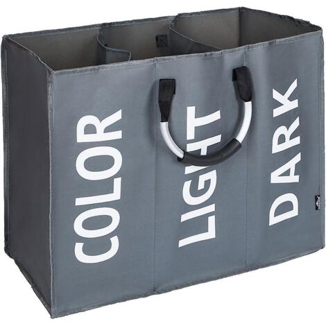Panier à linge pliable en tissu à 3 compartiments, disponible en 2 couleurs pour la chambre (gris foncé) (1/5)