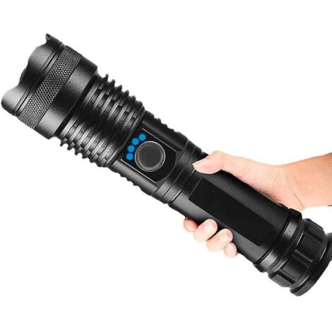 Lampe torche LED ultra-lumineuse à longue portée avec zoom télescopique et chargement USB (1/4)