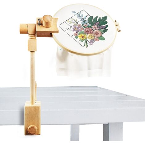 Cercle à broder en bois ajustable avec rotation pour kit de point de croix et de broderie (1/5)