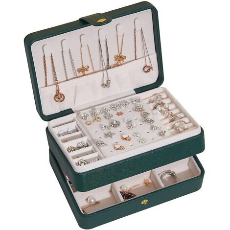 Petite boîte à bijoux verte pour bagues, boucles d'oreilles, colliers et bracelets femme - Étui de voyage (1/5)