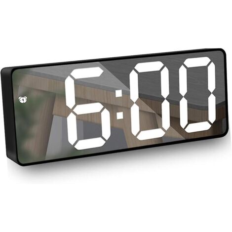 Réveil miroir numérique avec affichage LED de la date, de la température, veilleuse, luminosité réglable et fonction snooze, idéal pour les voyages, la chambre et le bureau. (1/5)