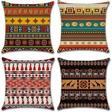 Lot de 4 housses de coussin décoratives en coton et lin, style ethnique, pour canapé, chambre, maison - 45 x 45 cm (1/5)