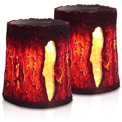 Lampes solaires décoratives en résine en forme de souche d'arbre pour cour, pelouse, parc et balcon (2 pièces) (1/5)