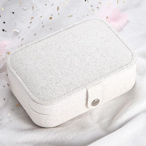 Étui de rangement pour bijoux de voyage avec compartiments pour bracelets, boucles d'oreilles, bagues et colliers - Blanc (Bijoux non inclus) (1/3)