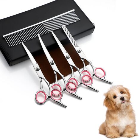 Ensemble de ciseaux de toilettage rose professionnel pour chiens (1/4)