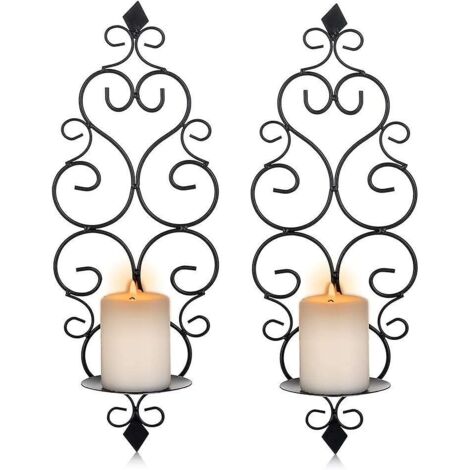 Lot de 2 porte-bougies chauffe-plat muraux en métal noir, pour la décoration de la chambre, de la salle de bain et du salon. (1/5)