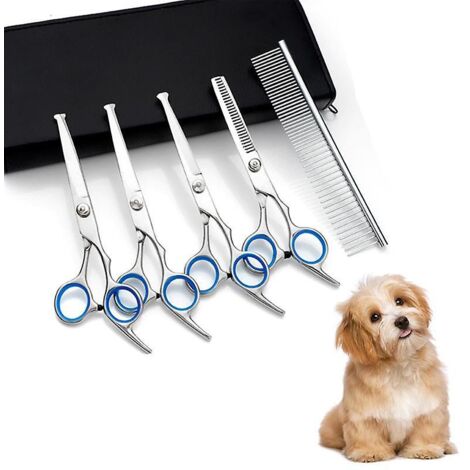 Ensemble de ciseaux de toilettage professionnels bleus pour chiens (1/4)