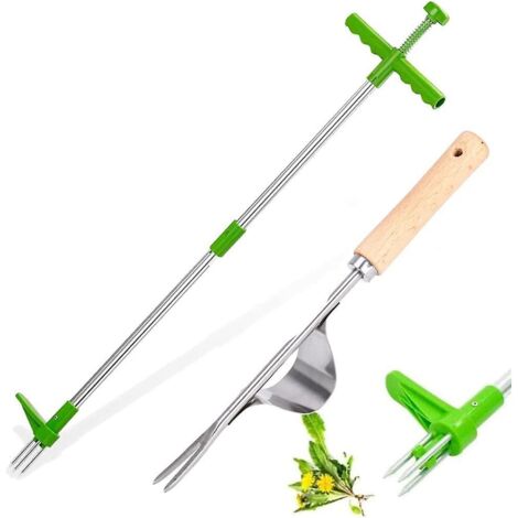 Ensemble de 3 outils de désherbage à long manche avec pinces rotatives pour un arrachage des racines sans effort (1/5)