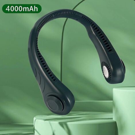 Ventilateur de cou portable mains libres sans pales, vert, avec batterie de 4000 mAh et 3 vitesses (1/5)