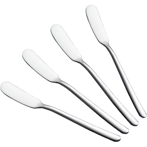 Ensemble de 2 ustensiles de cuisine en acier inoxydable poli miroir avec manche ergonomique : couteau à beurre et spatule à fromage. (1/5)