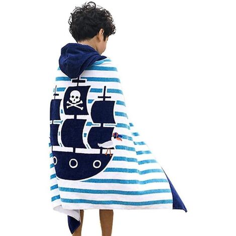 Serviette de plage à capuche en forme de bateau pirate pour enfants de 3 à 12 ans (1/5)