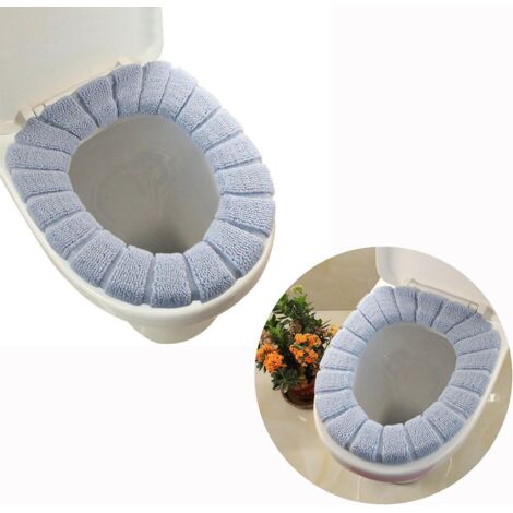 Housse de siège de toilette bleue avec tissu isolant pour plus de chaleur et de confort (1/3)