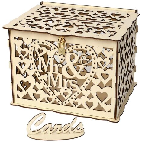 Boîte à cartes de mariage en bois - Petit format, idéale pour les cadeaux d'anniversaire, la décoration de réception de mariage, les anniversaires de mariage et les cartes de vœux. (1/5)