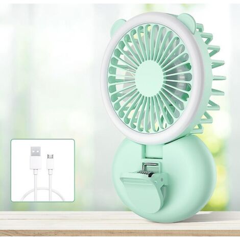 Ventilateur pliable 2 en 1 à pince avec anneau lumineux LED - Portable, rechargeable par USB, 3 vitesses - Idéal pour la chambre, le bureau et les voyages (1/5)