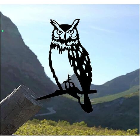 Sculpture de hibou en métal, décoration de branche d'oiseau pour terrasse et jardin. (1/4)