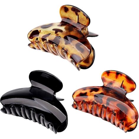Lot de 3 pinces à cheveux léopard en plastique pour cheveux épais - Petites pinces à cheveux en acrylique pour femmes et filles (3 couleurs) (1/5)