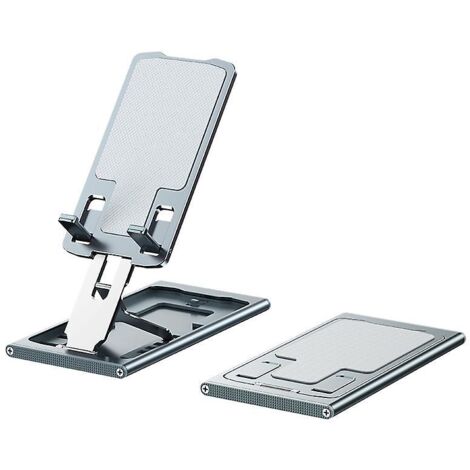 Support de téléphone portable en alliage d'aluminium gris, pliable et réglable, idéal pour le streaming en direct et l'utilisation sur bureau. (1/5)