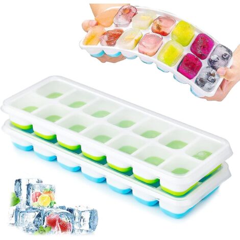 Ensemble de 2 bacs à glaçons empilables en silicone sans BPA avec couvercle, certifiés LFGB, glaçons carrés faciles à démouler (1/5)