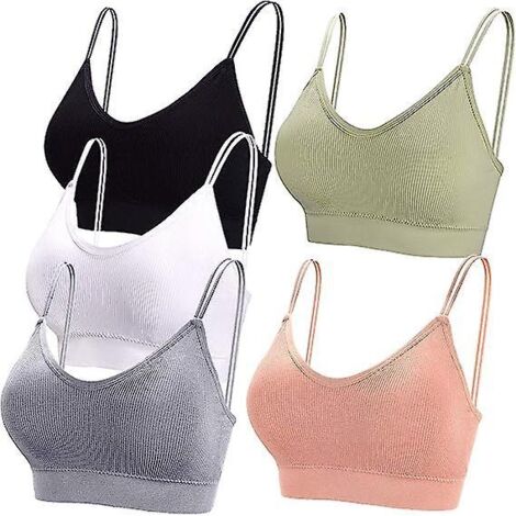 Lot de 5 brassières camisoles à col en V pour femme, sans coutures, bretelles réglables et coussinets amovibles - Taille unique (1/5)