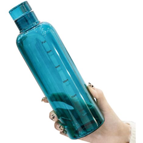 Bouteille d'eau de bureau transparente en borosilicate de haute qualité, étanche, avec affichage de l'heure (bleue) (1/5)