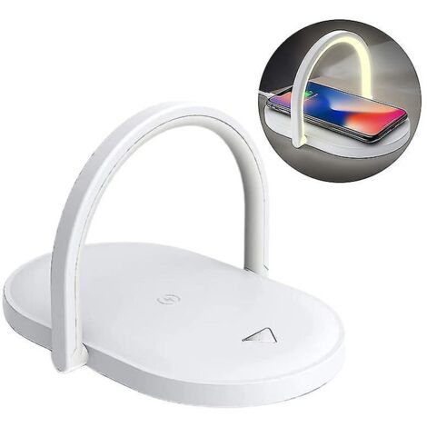 Chargeur sans fil avec veilleuse LED, lampe de chevet tactile et support pour téléphone - Blanc (1/4)