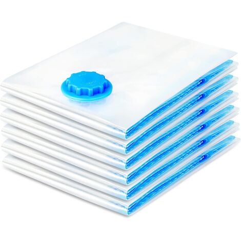 Lot de 6 sacs de rangement sous vide avec double fermeture éclair et triple valve turbo, offrant 80 % d'espace supplémentaire pour la literie, les voyages, les oreillers, les couettes et les couvertur (1/5)