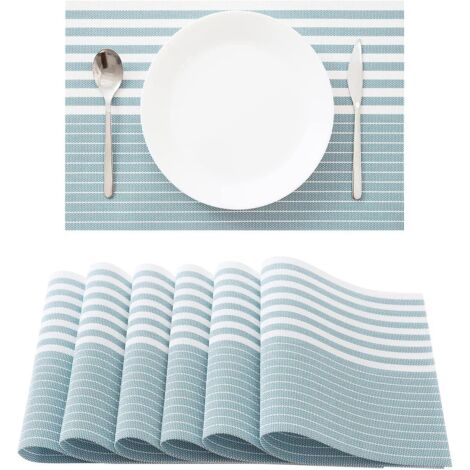 Lot de 6 sets de table bleus lavables en PVC - Antidérapants, résistants à la chaleur, faciles à nettoyer et à ranger (45 cm x 30 cm) (1/5)