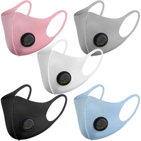Lot de 5 masques faciaux réutilisables et respirants avec valve d'aération et élastiques pour les oreilles, pour une utilisation quotidienne en public (1/5)