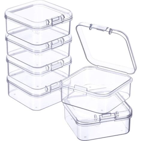 Lot de 6 petits contenants transparents en plastique avec couvercle à charnière pour ranger bijoux et objets de collection (1,7 x 1,7 x 0,79 pouces) (1/5)