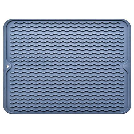 Grand tapis égouttoir bleu avec design pliable antidérapant et brosse éponge incluse - Sans BPA, séchage rapide (1/5)