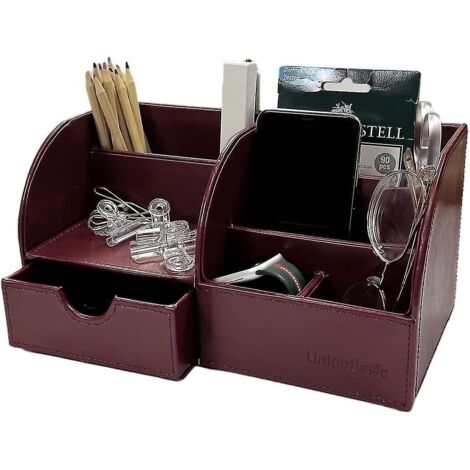Organiseur de bureau Unionbasic, organiseur de bureau multifonctionnel en cuir, porte-stylo - Biness Porte-cartes/stylo/crayon/téléphone portable/articles de papeterie StoraBurgundy (1/4)