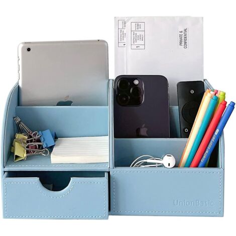 Organiseur de bureau Unionbasic, organiseur de bureau multifonctionnel en cuir, porte-stylo - Biness Porte-cartes/stylo/crayon/téléphone portable/articles de papeterie StoraBlue (1/5)