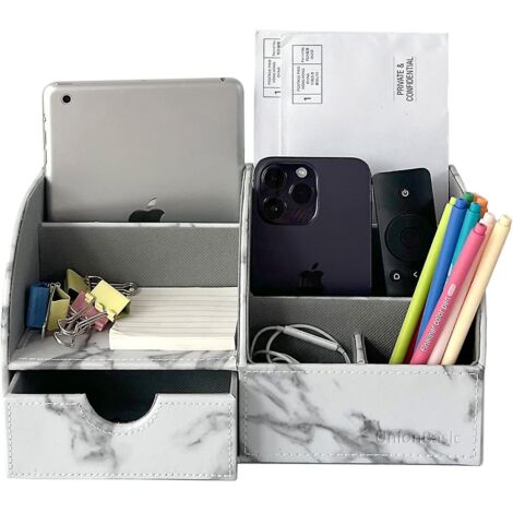 Organiseur de bureau Unionbasic, organiseur de bureau multifonctionnel en cuir, porte-stylo - Biness Porte-cartes/stylo/crayon/téléphone portable/articles de papeterie StoraMarble Blanc (1/5)