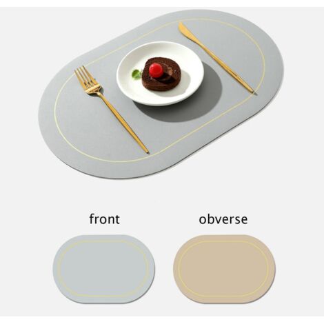 Set de table bicolore en cuir PU antidérapant, isolant thermique et imperméable, gris clair (1/5)