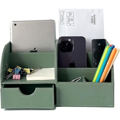 Organiseur de bureau Unionbasic, organiseur de bureau multifonctionnel en cuir, porte-stylo - Biness Porte-cartes/stylo/crayon/téléphone portable/articles de papeterie Stora Vert malachite (1/4)