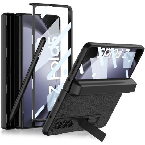 Étui pour Samsung Galaxy Z Fold 5 avec porte-stylet intégré à charnière magnétique, protection d'écran, fibre de carbone noire (1/5)