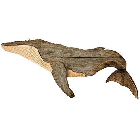 Nouvelle décoration murale en bois en forme de baleine, sculpture rustique sur le thème de la plage et de la mer (1/5)