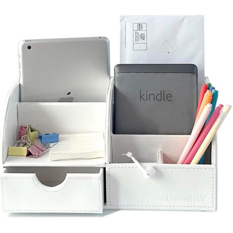 Organiseur de bureau Unionbasic, organiseur de bureau multifonctionnel en cuir, porte-stylo - Biness Porte-cartes/stylo/crayon/téléphone portable/articles de papeterie StoraWhite (1/5)
